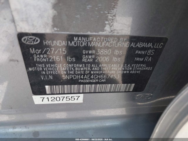 5NPDH4AE4GH667453 Hyundai dohc mpi nu