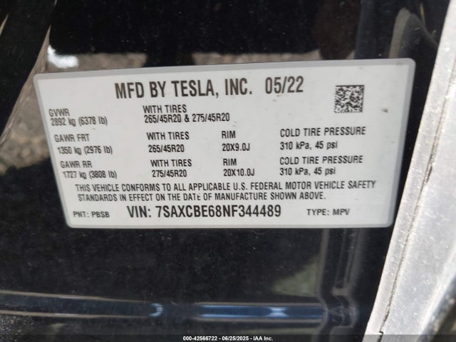 2022 TESLA MODEL X 7SAXCBE68NF344489 Photo 8