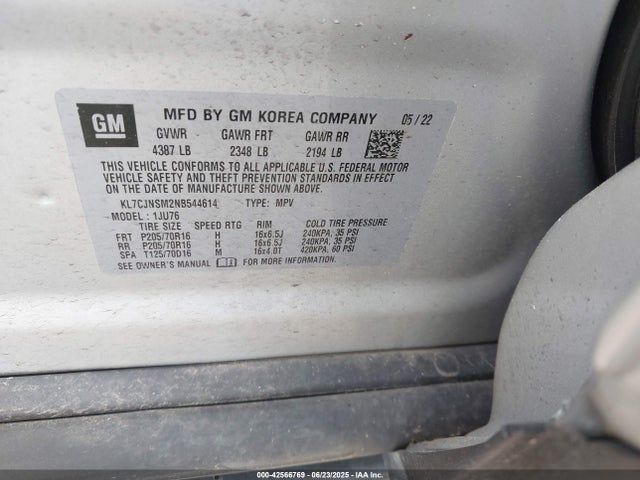 Chevrolet le2 2022 KL7CJNSM2NB544614 Image 9