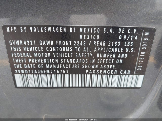 3VWD17AJ9FM215751 Volkswagen 2015