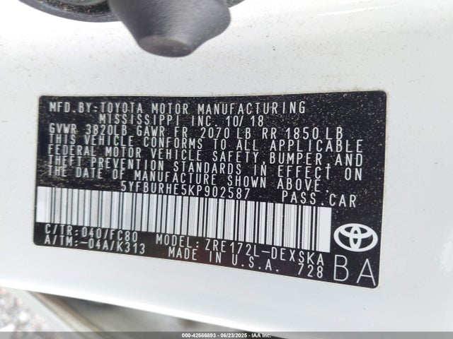 5YFBURHE5KP902587 Toyota 2zr-fe