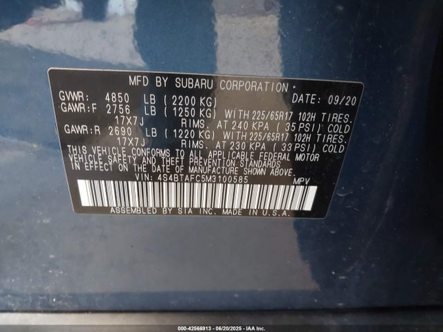 Subaru 2021 2021 4S4BTAFC5M3100585 Image 9