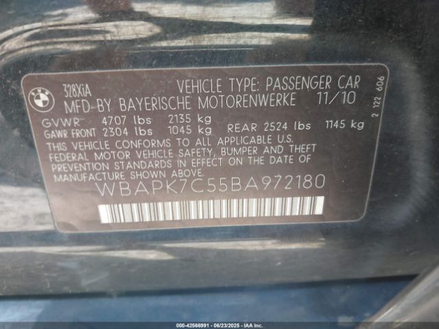 2011 BMW 328I WBAPK7C55BA972180 Photo 8