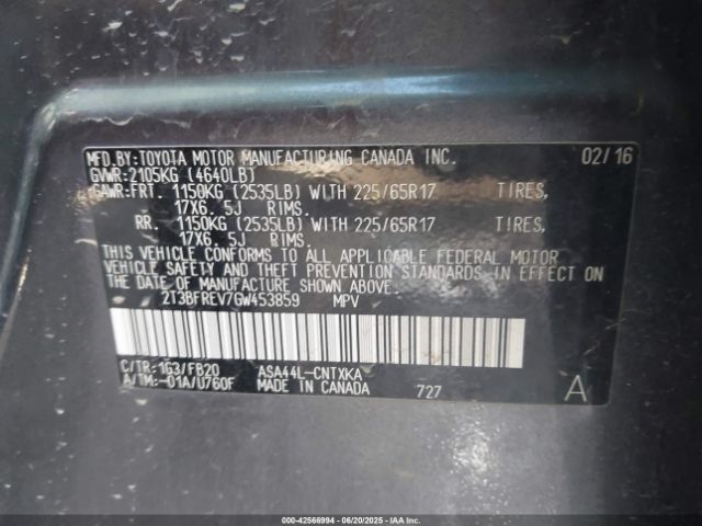 2T3BFREV7GW453859 Toyota 2ar-fe