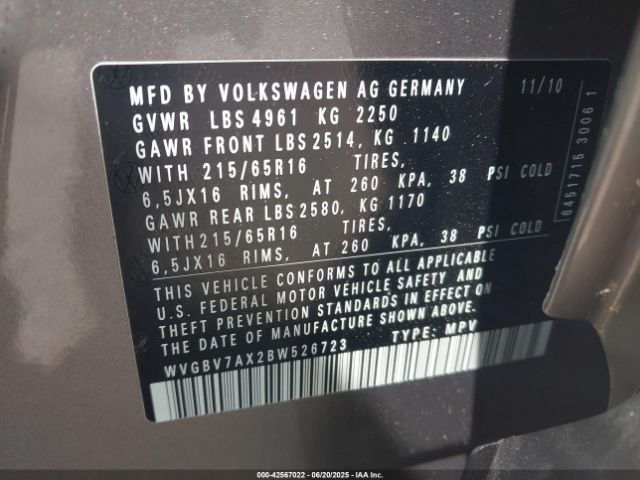 2011 VOLKSWAGEN TIGUAN WVGBV7AX2BW526723 Photo 8