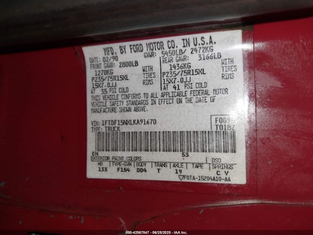 1990 FORD F150 1FTDF15NXLKA91670 Photo 8