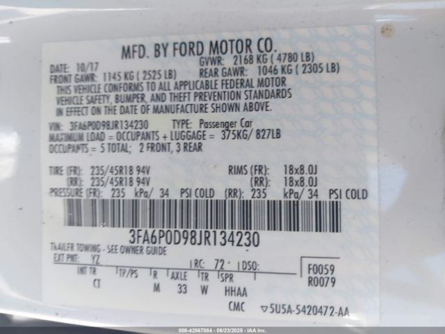 3FA6P0D98JR134230 Ford 2.0l gtdi premium fuel