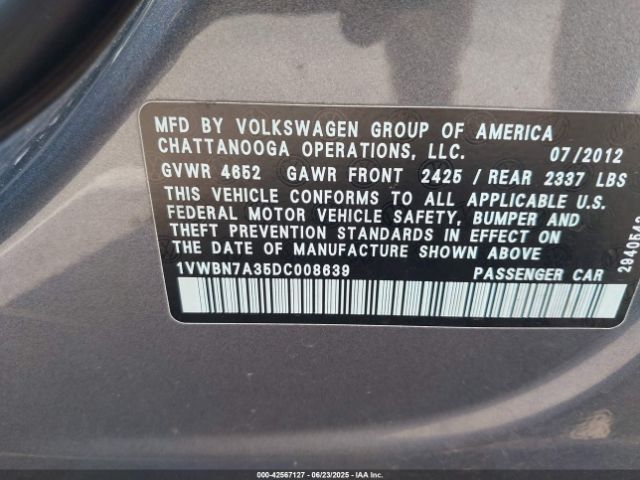 2013 VOLKSWAGEN PASSAT 1VWBN7A35DC008639 Photo 8
