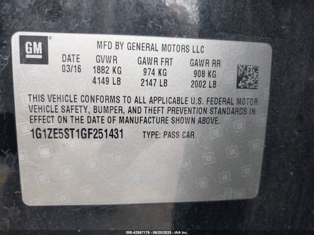 1G1ZE5ST1GF251431 Chevrolet lfv - di: direct injection, vvt, gen1 gmna