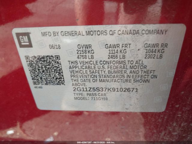 2019 CHEVROLET IMPALA 2G11Z5S37K9102671 Photo 8