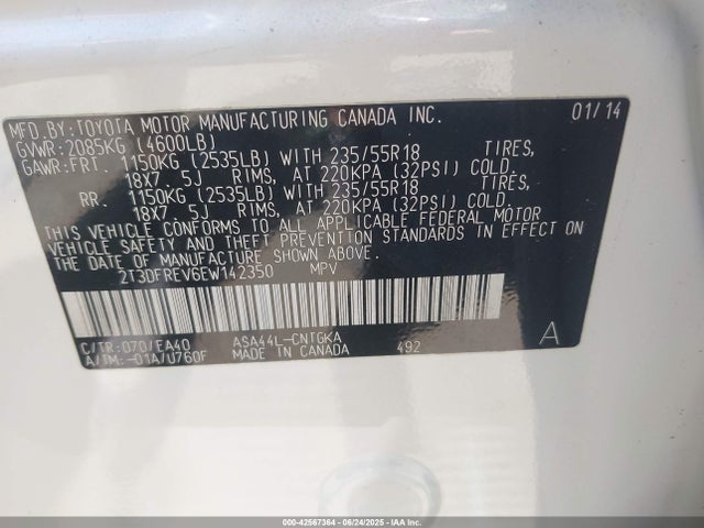 Toyota 2ar-fe 2014 2T3DFREV6EW142350 Image 9
