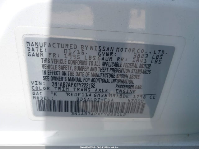 3N1AB7APXFY222162 Nissan 2015