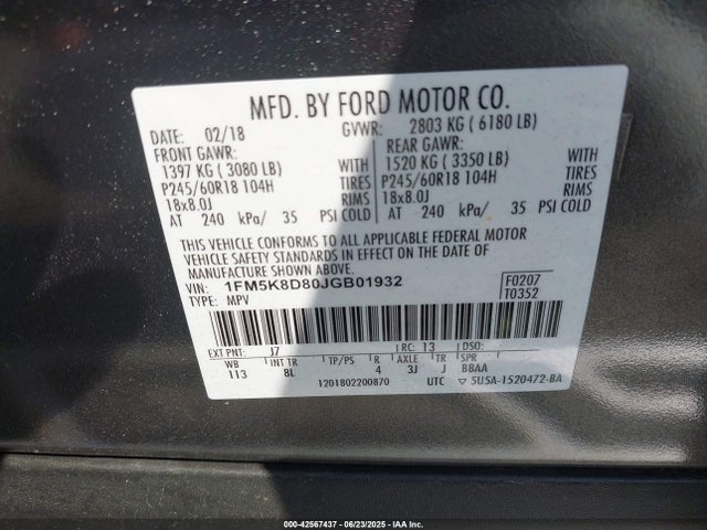 2018 FORD EXPLORER 1FM5K8D80JGB01932 Photo 8