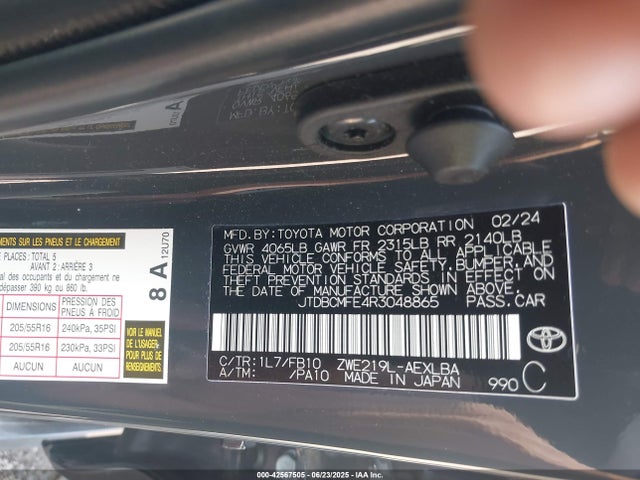Toyota 2zr-fxe 2024 JTDBCMFE4R3048865 Image 9