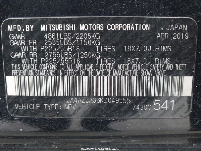 2019 MITSUBISHI OUTLANDER JA4AZ3A36KZ049555 Photo 8
