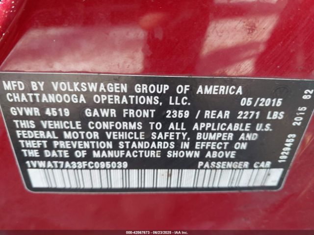 2015 VOLKSWAGEN PASSAT 1VWAT7A33FC095039 Photo 8