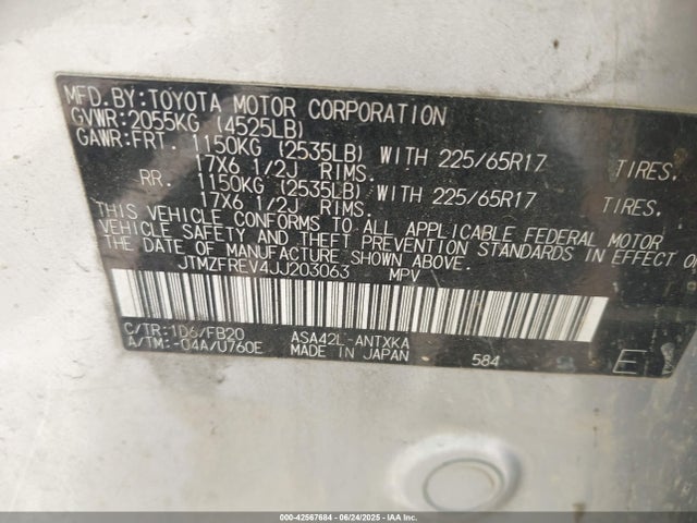 JTMZFREV4JJ203063 Toyota 2ar-fe