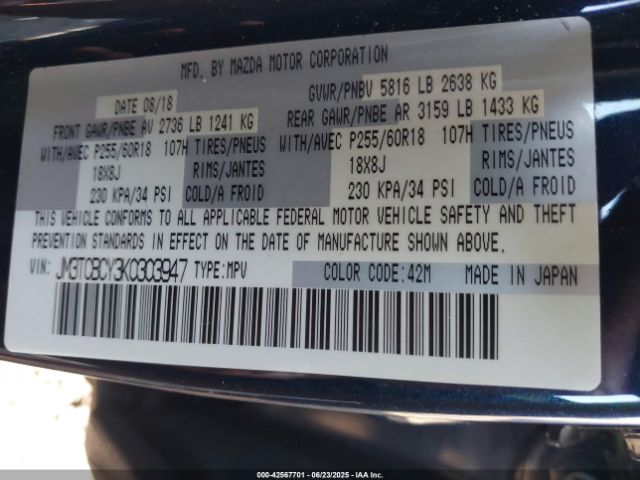 2019 MAZDA CX-9 JM3TCBCY3K0303947 Photo 8