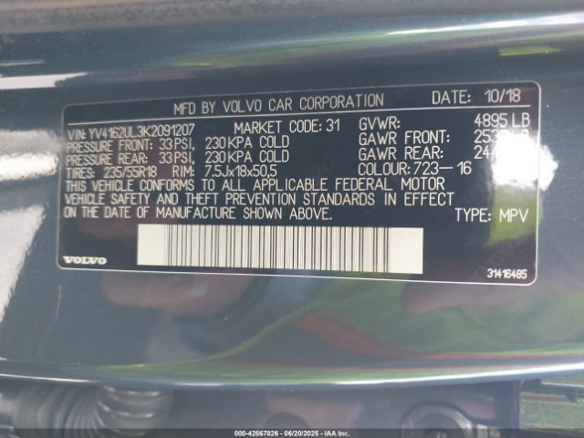 2019 VOLVO XC40 YV4162UL3K2091207 Photo 8