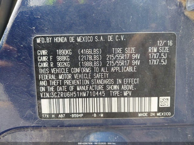 3CZRU6H51HM710445 Honda r18z9