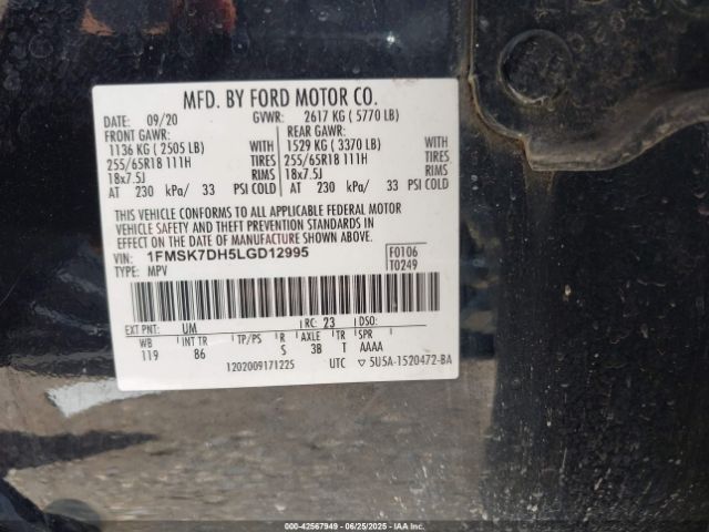 2020 FORD EXPLORER 1FMSK7DH5LGD12995 Photo 8