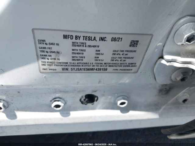 2021 TESLA MODEL S 5YJSA1E56MF439159 Photo 8