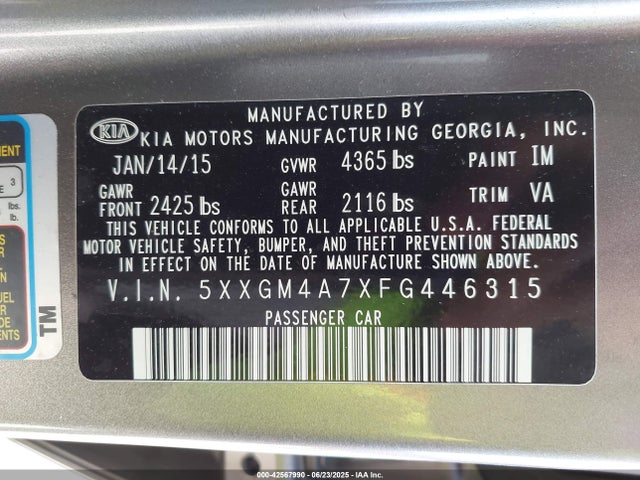 5XXGM4A7XFG446315 KIA dohc gdi theta ii