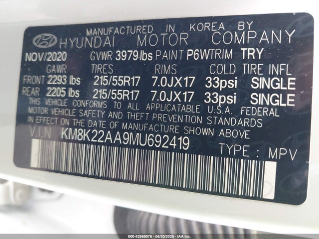 Hyundai mpi nu 2021 KM8K22AA9MU692419 Image 9