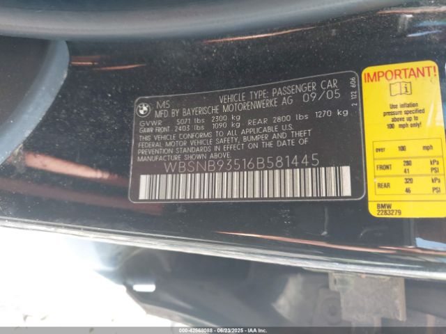 2006 BMW M5 WBSNB93516B581445 Photo 8