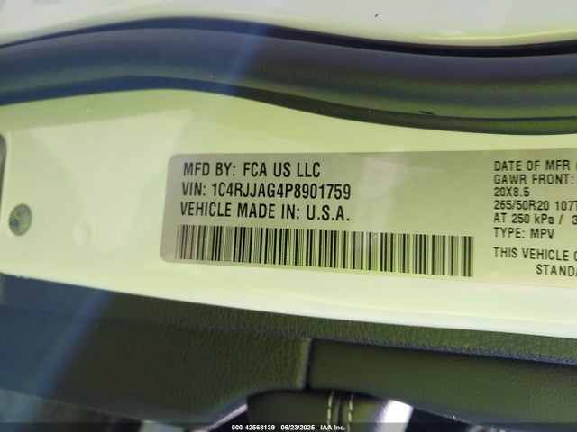 1C4RJJAG4P8901759 Jeep GRAND CHEROKEE L