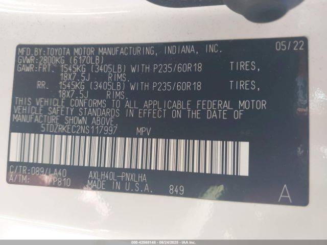 2022 TOYOTA SIENNA 5TDZRKEC2NS117997 Photo 8