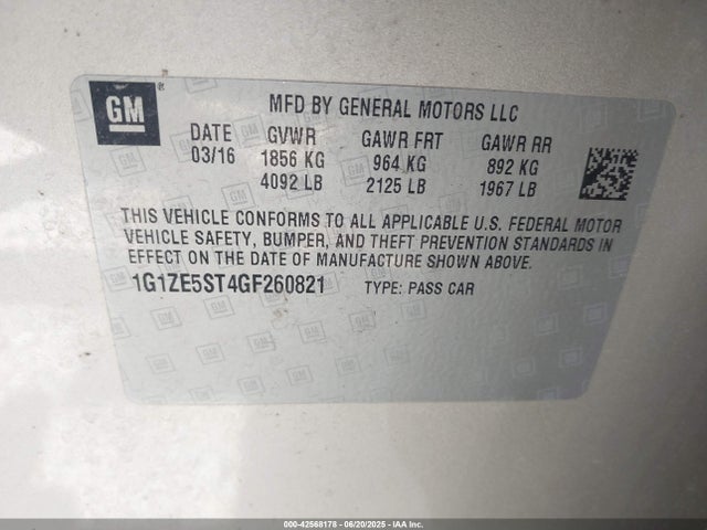 1G1ZE5ST4GF260821 Chevrolet lfv - di: direct injection, vvt, gen1 gmna