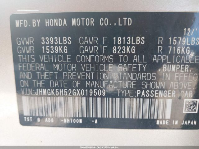 JHMGK5H52GX019509 Honda l15b1