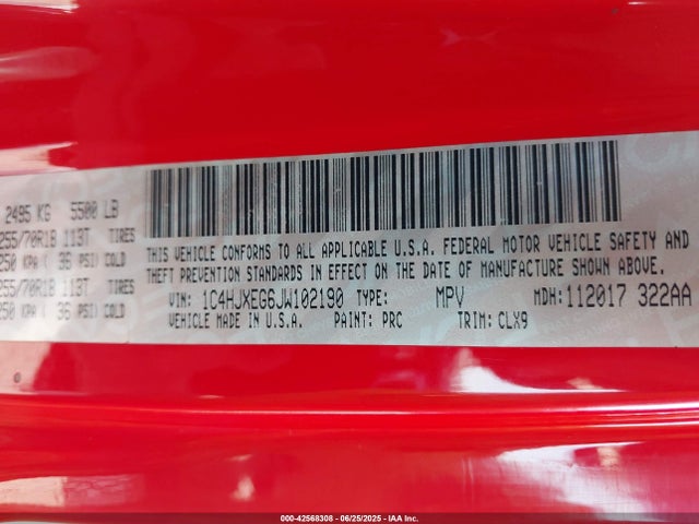 1C4HJXEG6JW102190 Jeep 2018