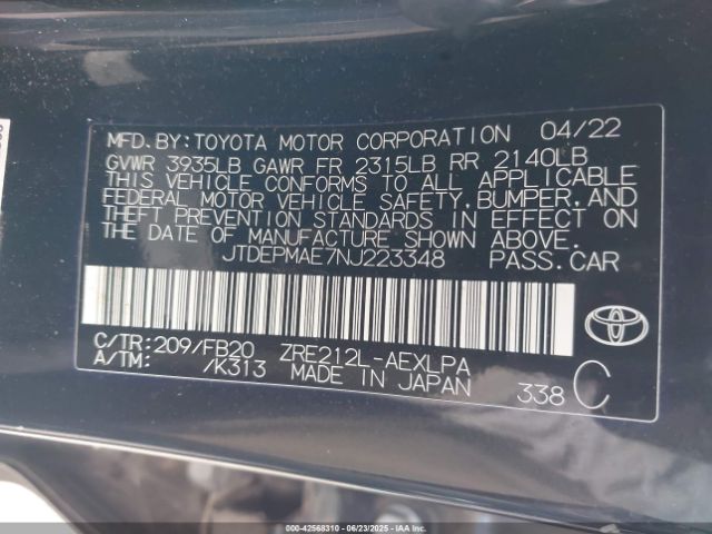 JTDEPMAE7NJ223348 Toyota 2zr-fae
