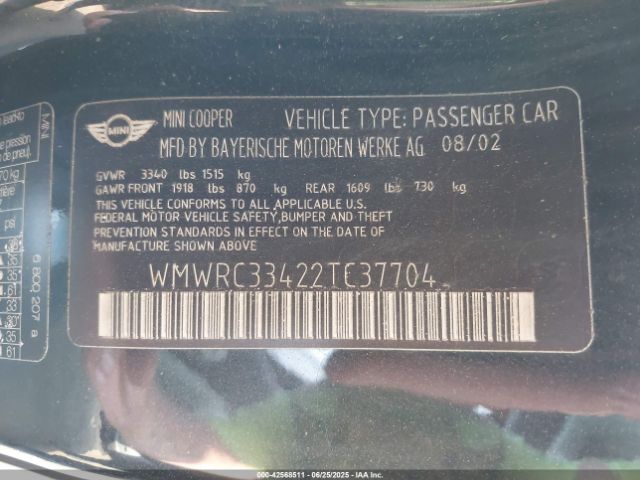 2002 MINI COOPER WMWRC33422TC37704 Photo 8