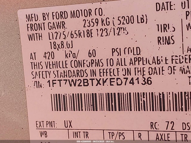 Ford 2019 2019 1FT7W2BTXKED74136 Image 9