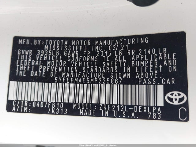 5YFEPMAE5MP225867 Toyota 2zr-fae