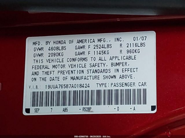 2007 ACURA TL 19UUA76587A018424 Photo 8
