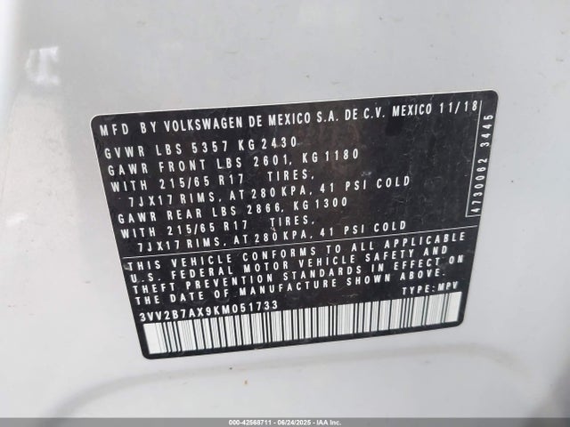 3VV2B7AX9KM051733 Volkswagen 2019