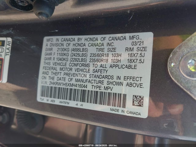 2HKRW1H5XMH416044 Honda l15be
