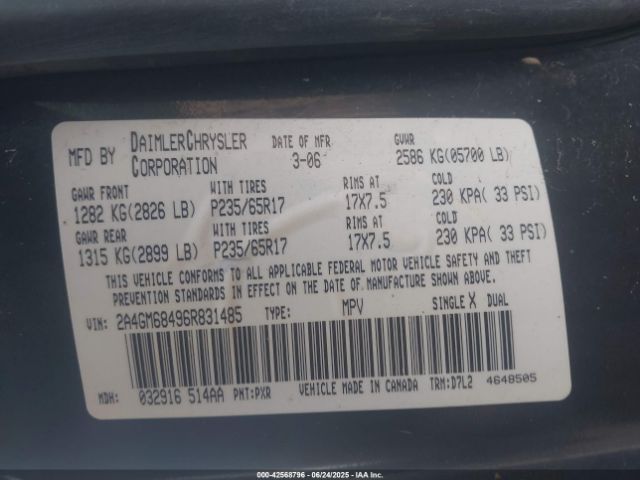2006 CHRYSLER PACIFICA 2A4GM68496R831485 Photo 8