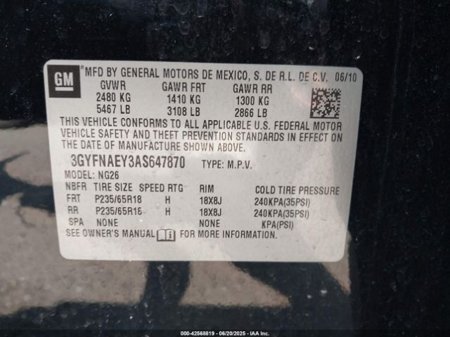2010 CADILLAC SRX 3GYFNAEY3AS647870 Photo 8