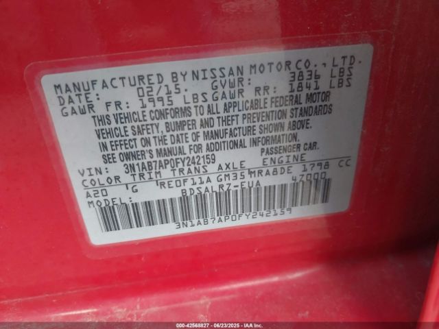 3N1AB7AP0FY242159 Nissan 2015
