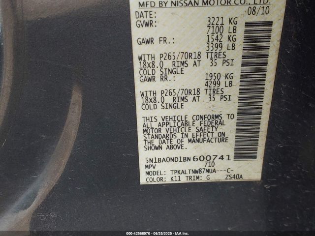 2011 NISSAN ARMADA 5N1BA0ND1BN600741 Photo 8
