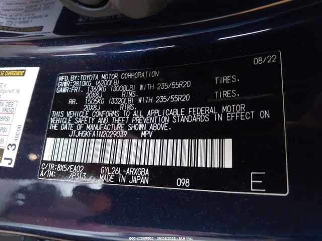 JTJHGKFA1N2029039 Lexus 2gr-fxs, 6jm+2fm