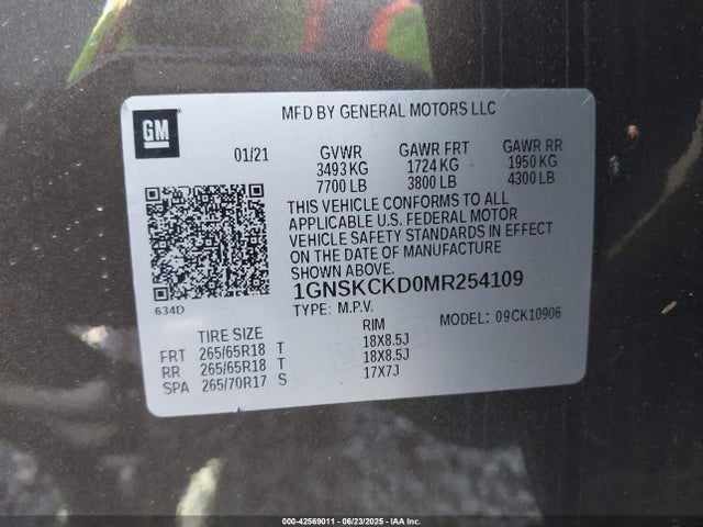 1GNSKCKD0MR254109 Chevrolet l84 - di, alum, gen 5, var 2