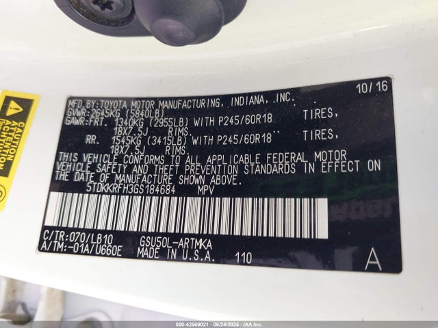 5TDKKRFH3GS184684 Toyota 2gr-fe
