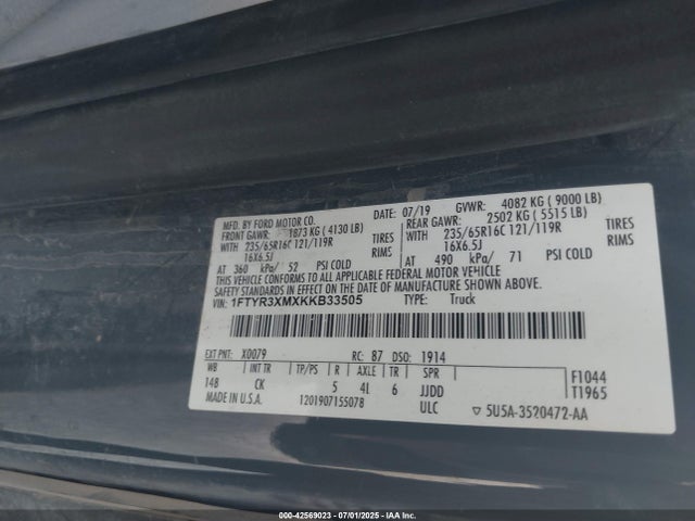 1FTYR3XMXKKB33505 Ford 2019