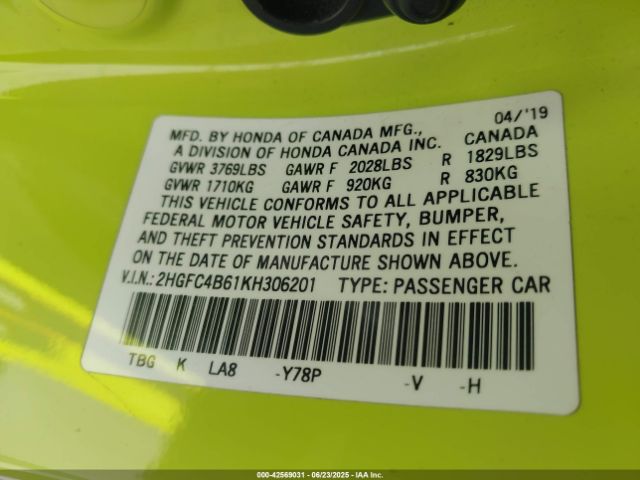 2HGFC4B61KH306201 Honda k20c2